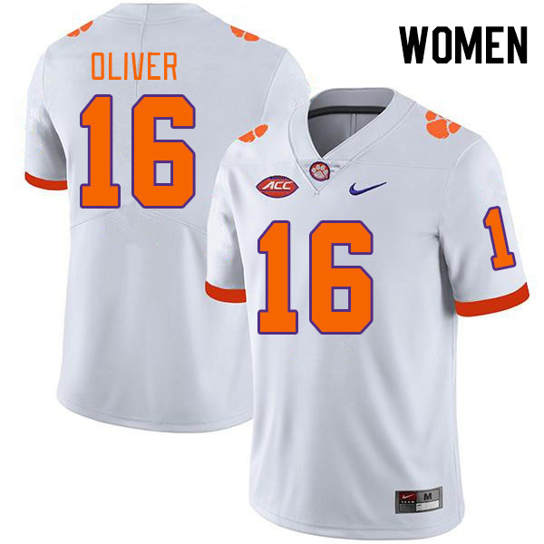 Women's Clemson Tigers Myles Oliver #16 College White NCAA Authentic Football Stitched Jersey 23DH30CJ